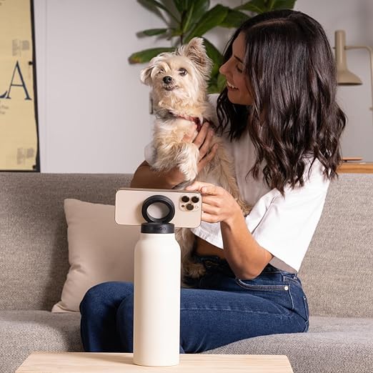 Botella de agua de acero inoxidable con trípode magnético para teléfono